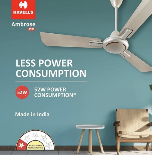 Havells 1200mm Ambrose ES Ceiling Fan | Premium Finish, Decorative Fan, Elegant Looks, High Air Delivery, Energy Saving, 100% Pure Copper Motor | 2 Year Warranty | (Pack of 1, Gold Mist Wood) - Image 2